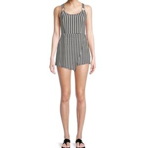 No Boundaries Houndstooth Romper Black White O-Ring Skort Jumpsuit Womens S 3-5
